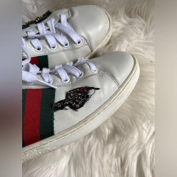 Gucci Shoes Ace Embroidered Arrow White Leather Sneakers Size 8.5 Us Unisex 39 - Picture 4 of 14